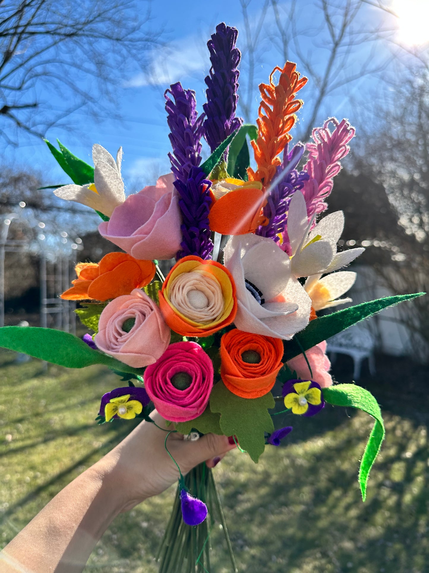 DIY felt flower bouquet kit- Felt flower bouquet for Mother's day, Ranunculus, Roses, Pansies, Anemone, Lilies, Lavenders, pansies etc.