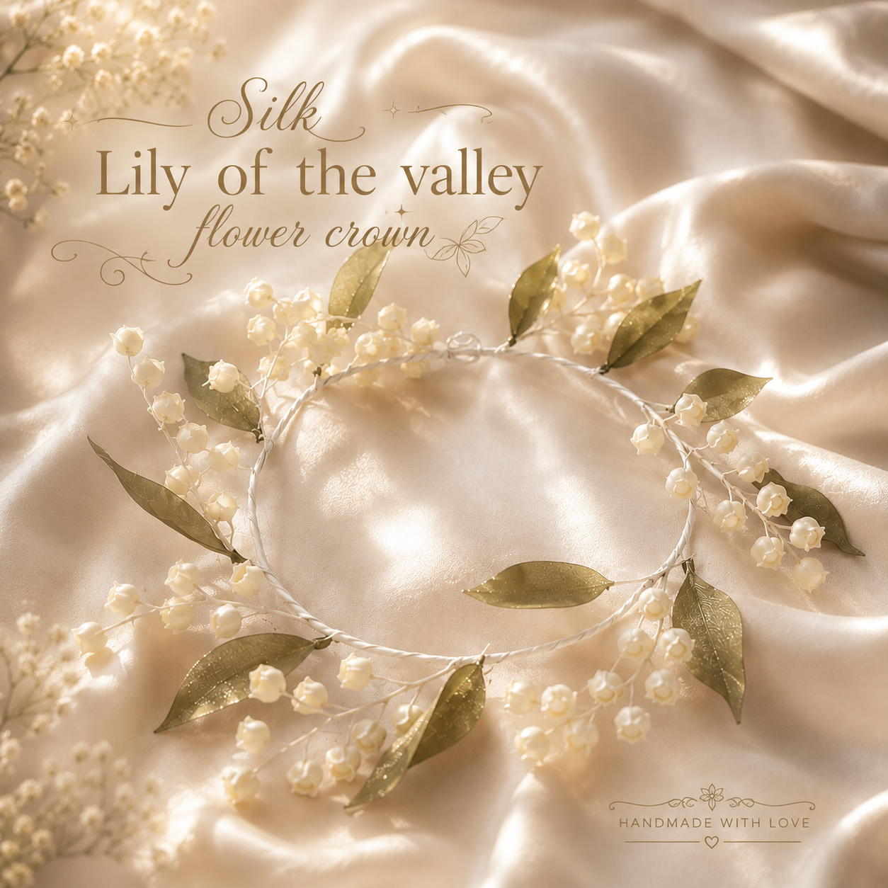 Silk Lily of the Valley Flower Crown, Bridal Floral Crown, White Wedding Halo Headpiece, Fairy Woodland Head Wreath, Bride Hair Accessory