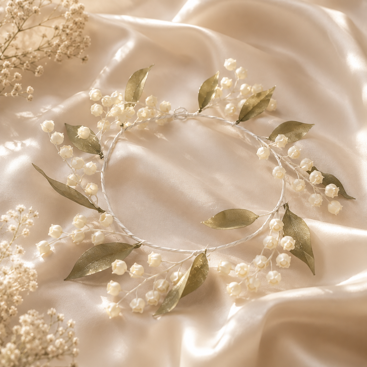Silk Lily of the Valley Flower Crown, Bridal Floral Crown, White Wedding Halo Headpiece, Fairy Woodland Head Wreath, Bride Hair Accessory