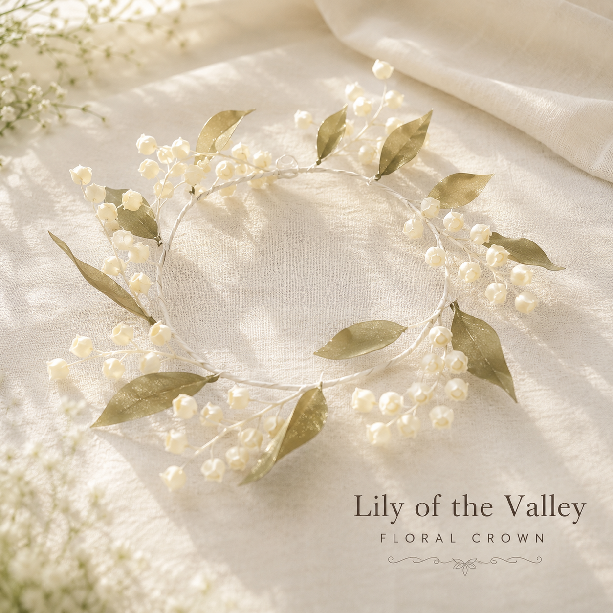 Silk Lily of the Valley Flower Crown, Bridal Floral Crown, White Wedding Halo Headpiece, Fairy Woodland Head Wreath, Bride Hair Accessory