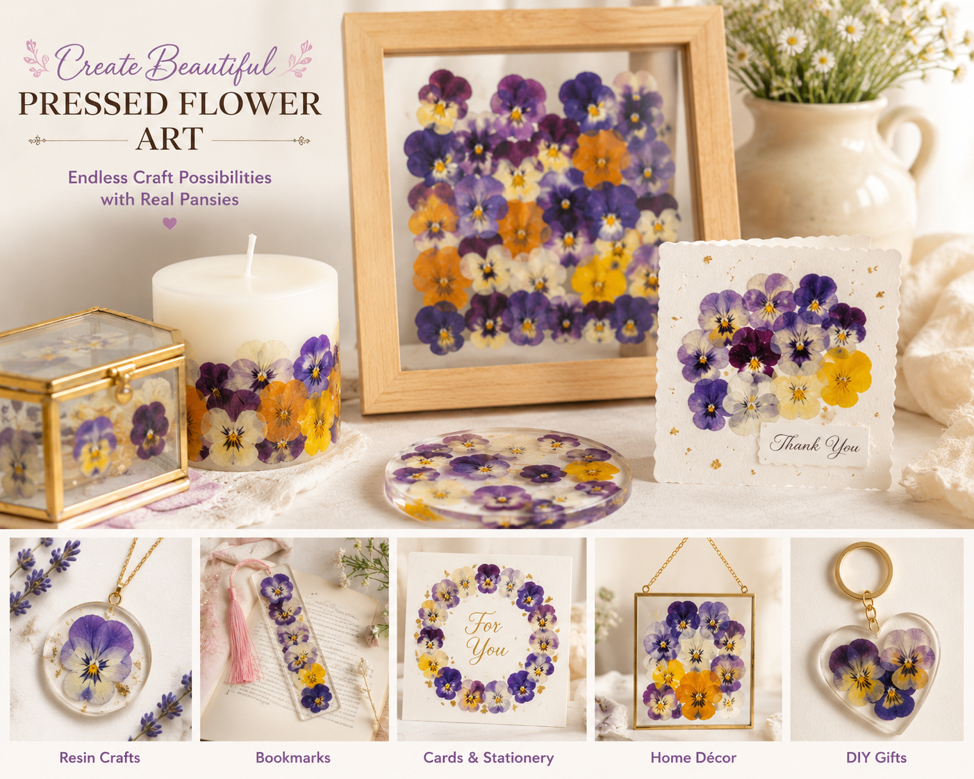 Real Pressed Pansy Flowers Pack | 11 Color Mix | Natural Dried Viola Flowers for Resin, Phone Cases, Bookmarks, Scrapbooking & DIY Craft