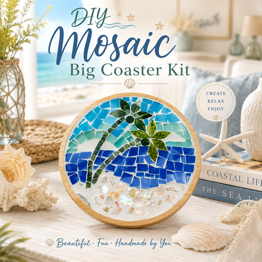 DIY Mosaic Big Coaster Kit, Palm Tree Beach Mosaic Craft Kit, 15.5cm Large Coaster Trivet, Coastal DIY Art Kit, Adult Craft Gift