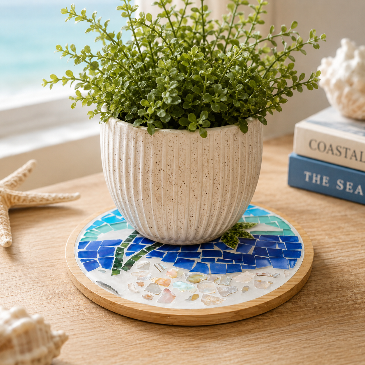 DIY Mosaic Big Coaster Kit, Palm Tree Beach Mosaic Craft Kit, 15.5cm Large Coaster Trivet, Coastal DIY Art Kit, Adult Craft Gift