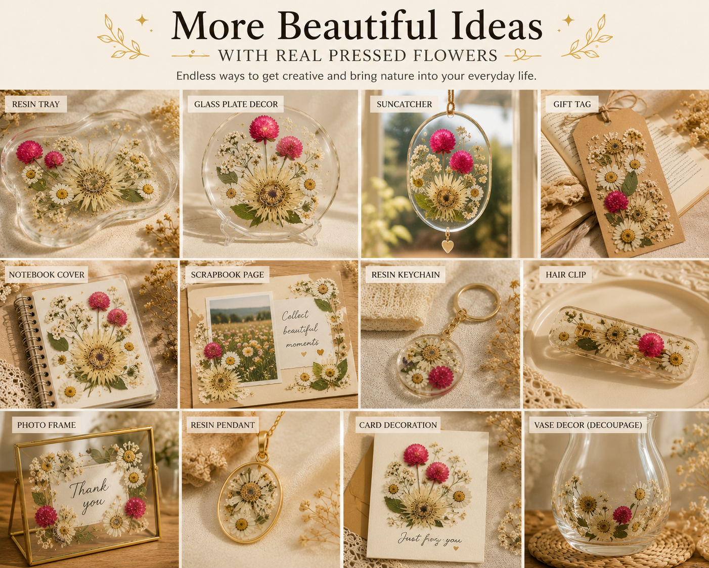 Real Pressed Dried Flower Pack | Natural Mixed Pressed Flowers for Resin Art, Scrapbooking, Card Making, Phone Cases, Jewelry & DIY Crafts