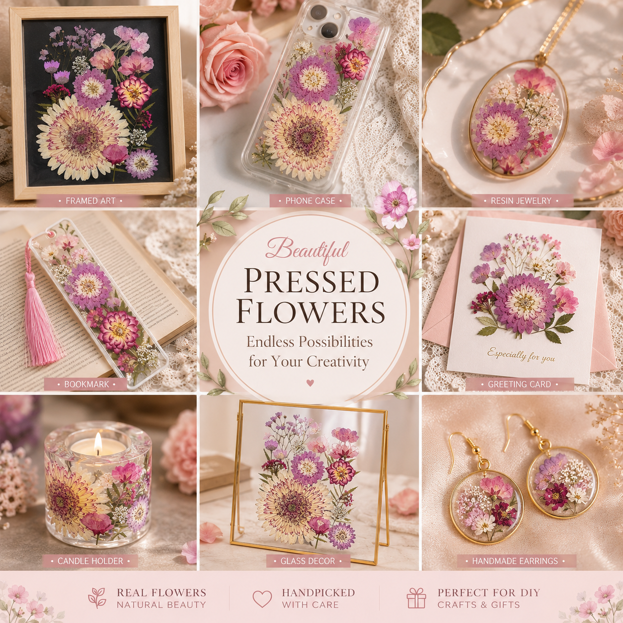 Pink & Purple Pressed Flower Pack | Real Dried Flowers for Resin, Scrapbooking, Card Making, Jewelry, Phone Cases
