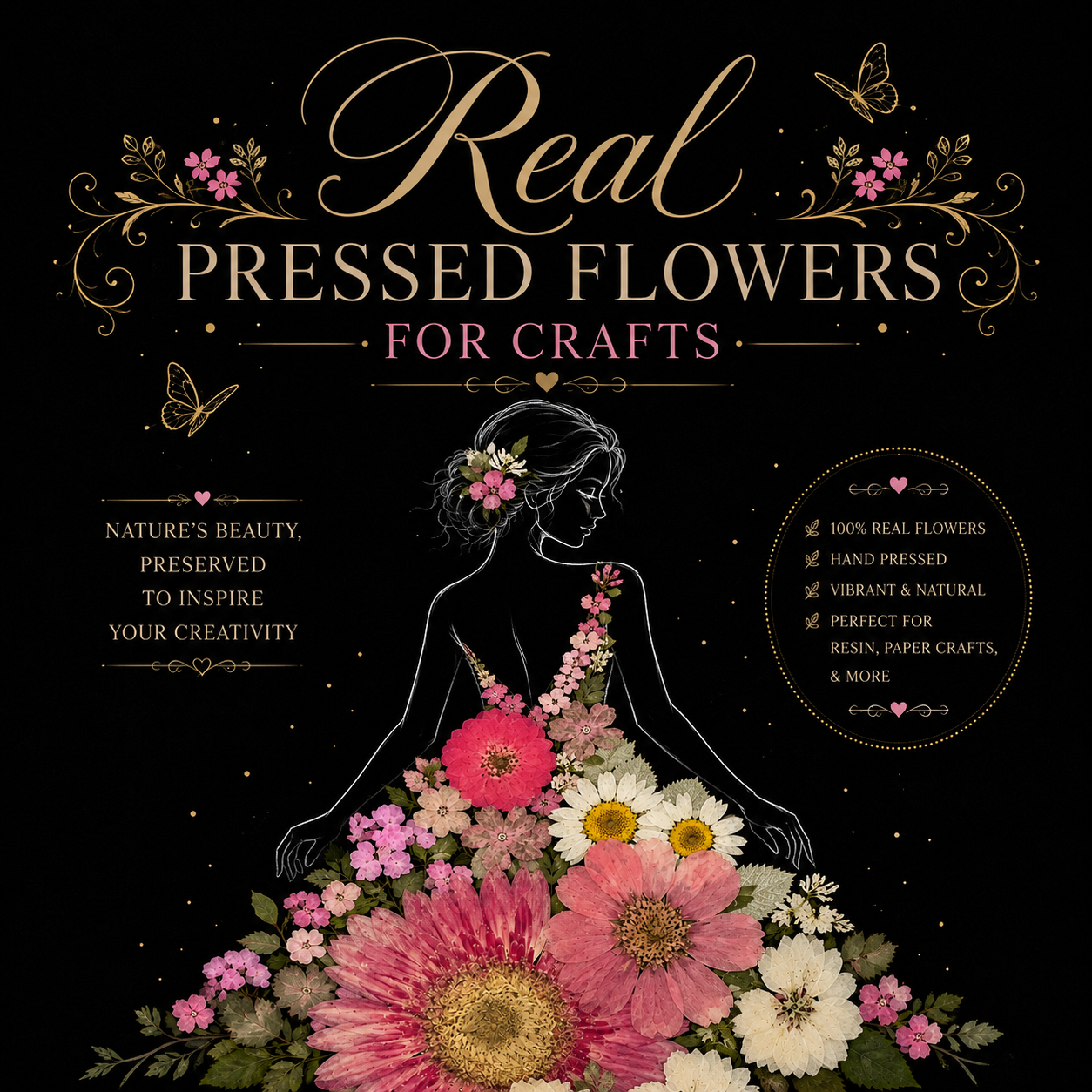 Real Pressed Flower Pack for Crafts | Pink Daisy & Wildflower Pressed Flowers | Dried Flowers for Resin, Scrapbooking DIY Art