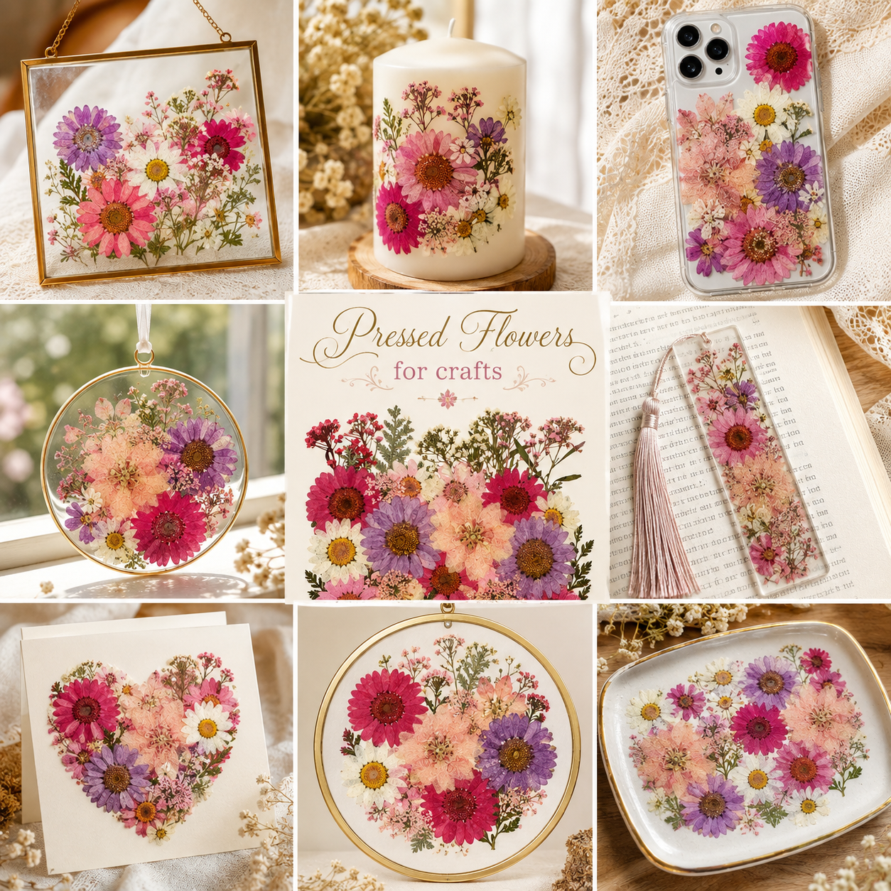 Real Pressed Flower Pack for Crafts | Pink & Purple Dried Flowers | Resin Art Supplies | Scrapbooking | Card Making | DIY Floral Decor