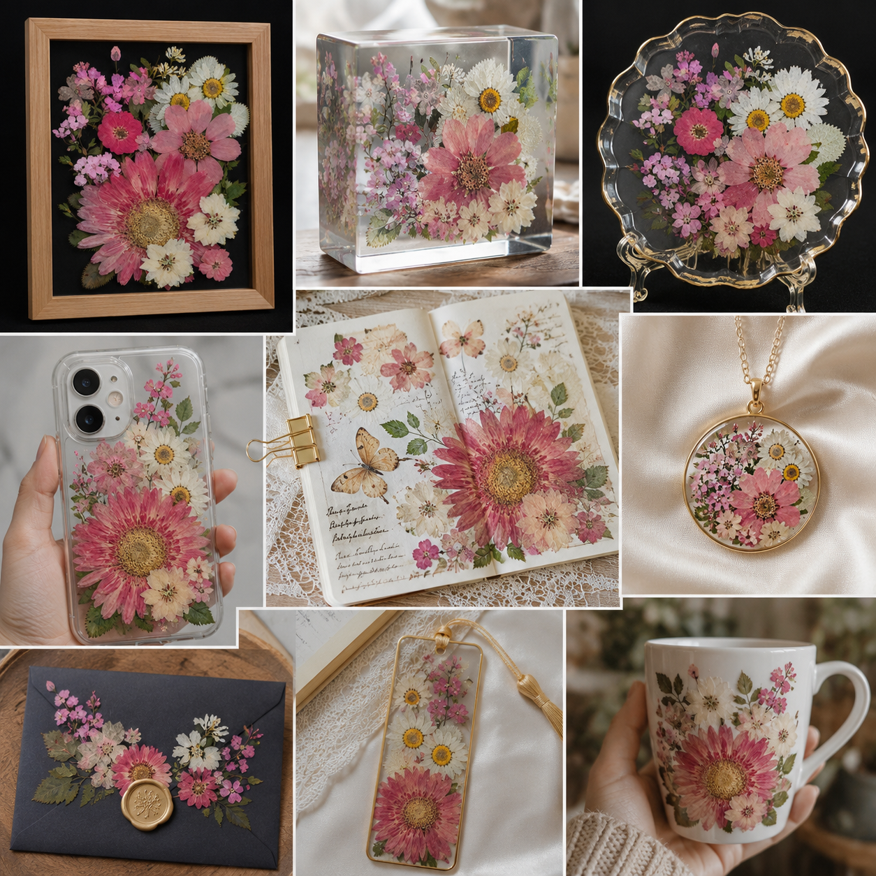 Real Pressed Flower Pack for Crafts | Pink Daisy & Wildflower Pressed Flowers | Dried Flowers for Resin, Scrapbooking DIY Art
