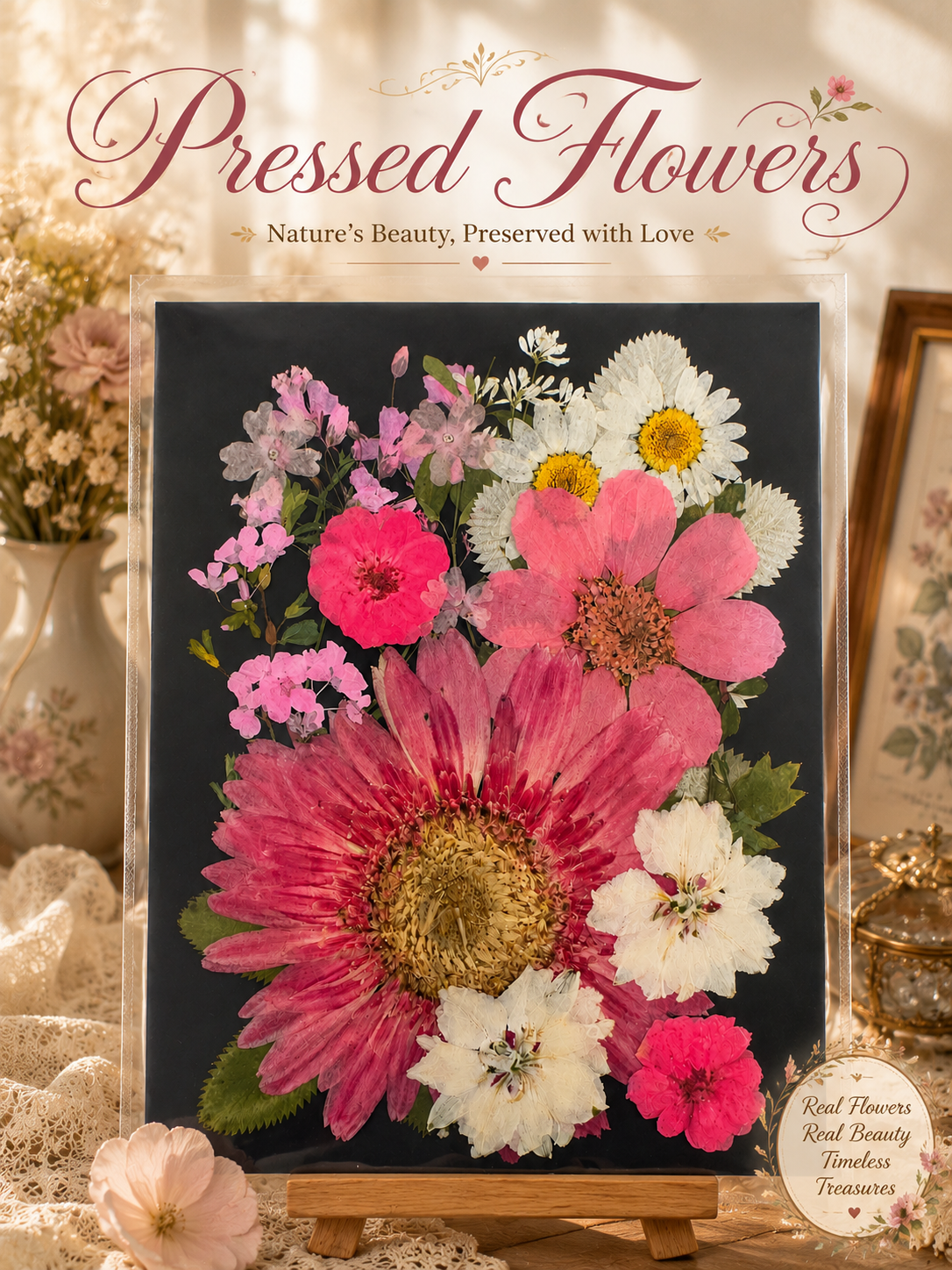 Real Pressed Flower Pack for Crafts | Pink Daisy & Wildflower Pressed Flowers | Dried Flowers for Resin, Scrapbooking DIY Art