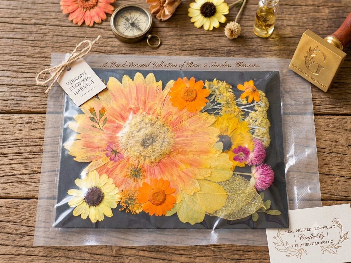 Real Pressed Orange Gerbera Daisy Flower Set | Mixed Dried Flowers for Resin Art, Scrapbooking, Candle Making, Phone Case DIY