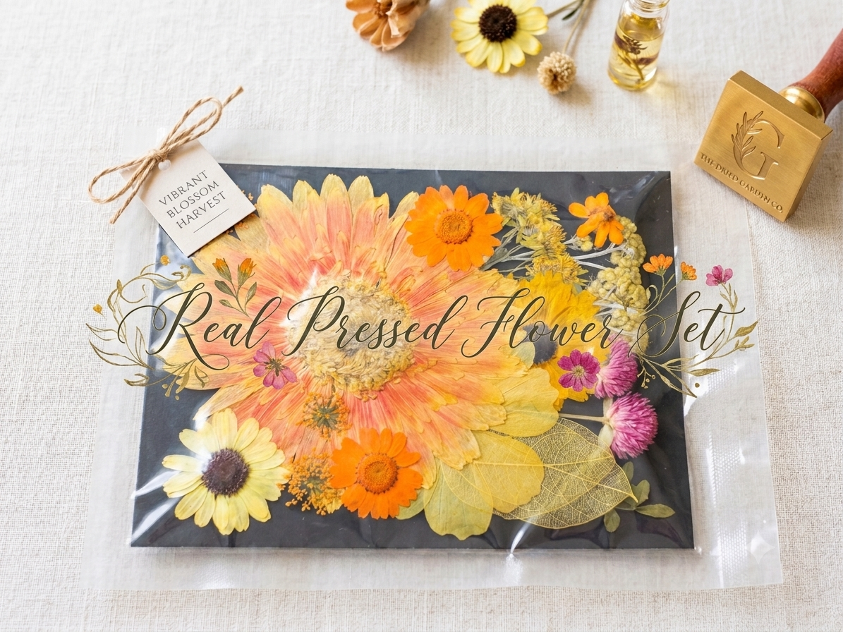 Real Pressed Orange Gerbera Daisy Flower Set | Mixed Dried Flowers for Resin Art, Scrapbooking, Candle Making, Phone Case DIY