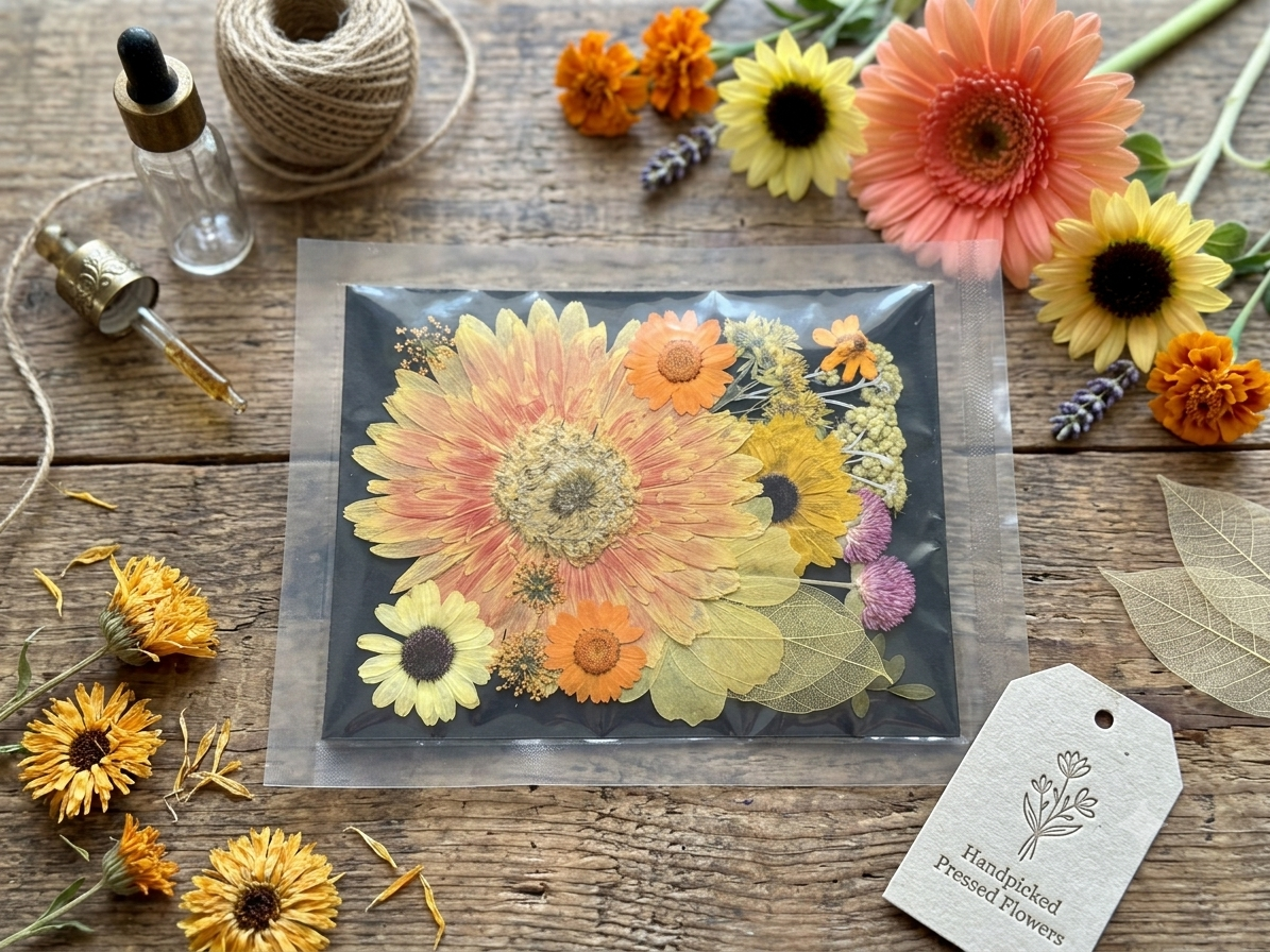 Real Pressed Orange Gerbera Daisy Flower Set | Mixed Dried Flowers for Resin Art, Scrapbooking, Candle Making, Phone Case DIY