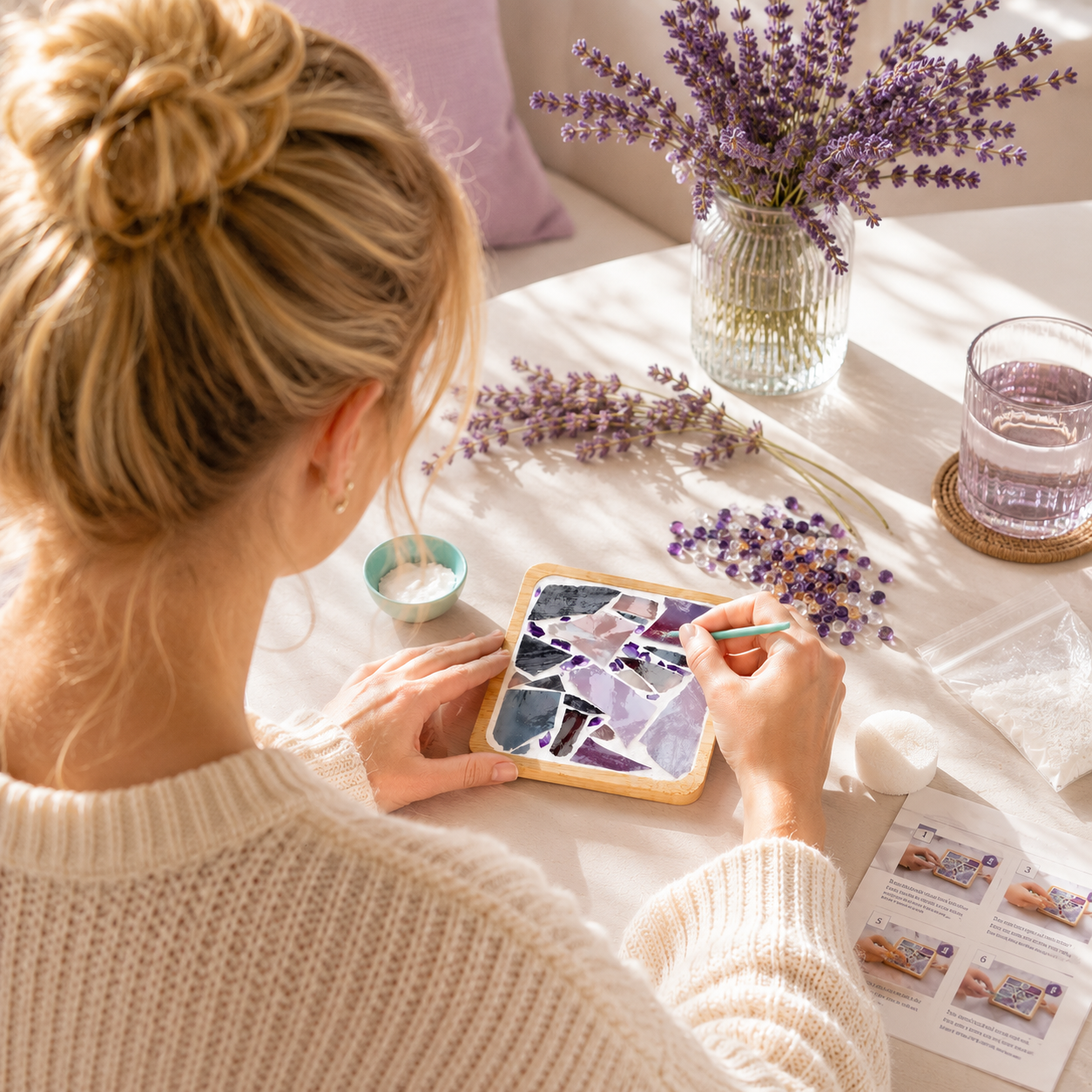 DIY Purple Mosaic Coaster Kit, Lavender Mosaic Craft Kit, Beginner DIY Art Project, Adult Craft Kit, Handmade Coaster, Creative Gift