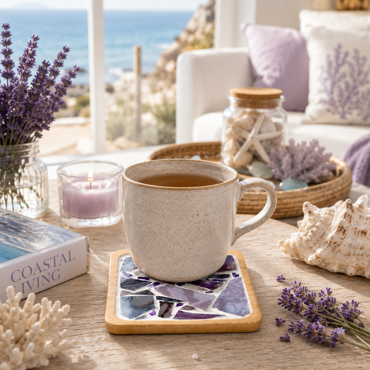 DIY Purple Mosaic Coaster Kit, Lavender Mosaic Craft Kit, Beginner DIY Art Project, Adult Craft Kit, Handmade Coaster, Creative Gift