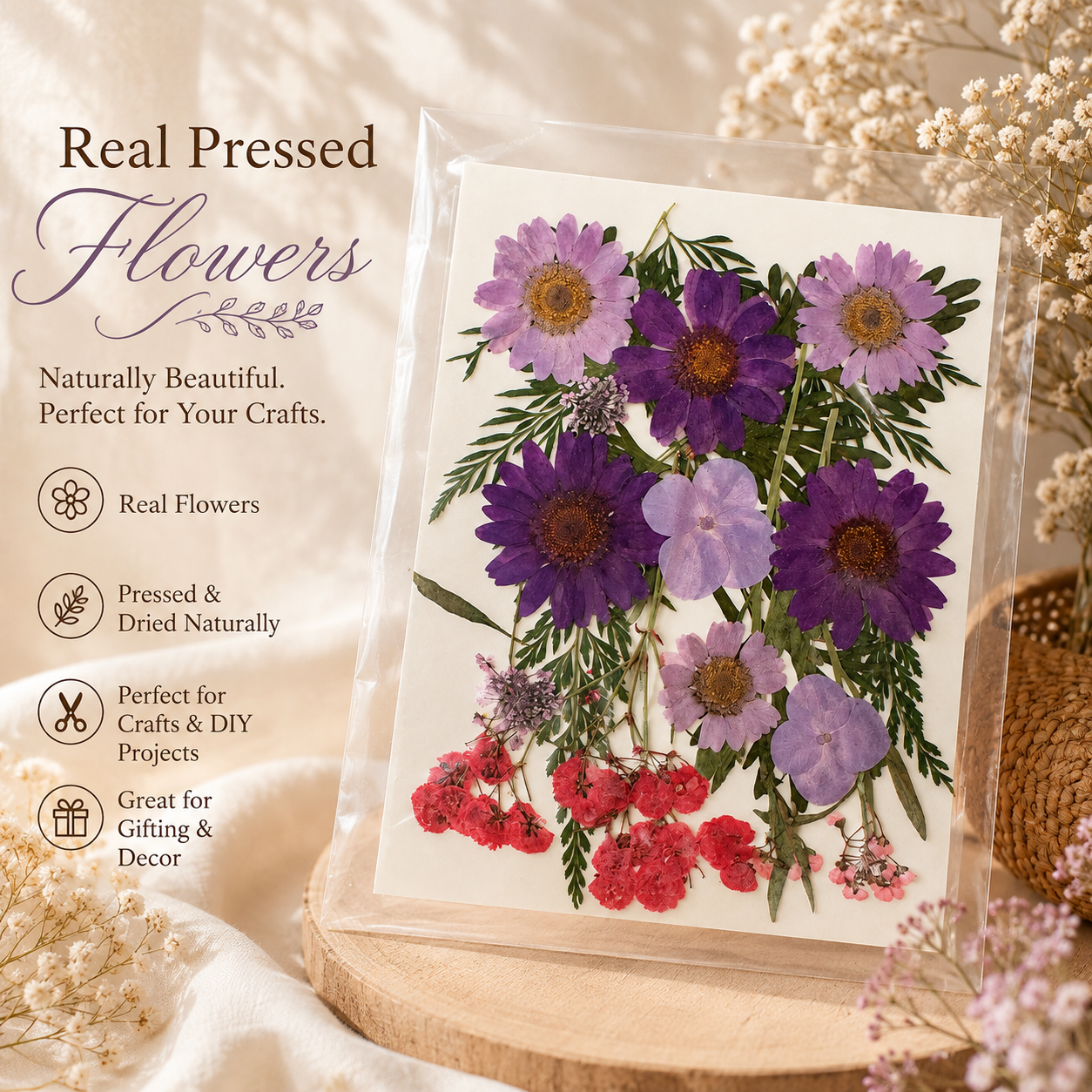 Real Pressed Purple Flower Mix for Crafts | Dried Botanical Flowers | DIY Resin, Bookmark, Scrapbook, Card Making, Phone Case supply