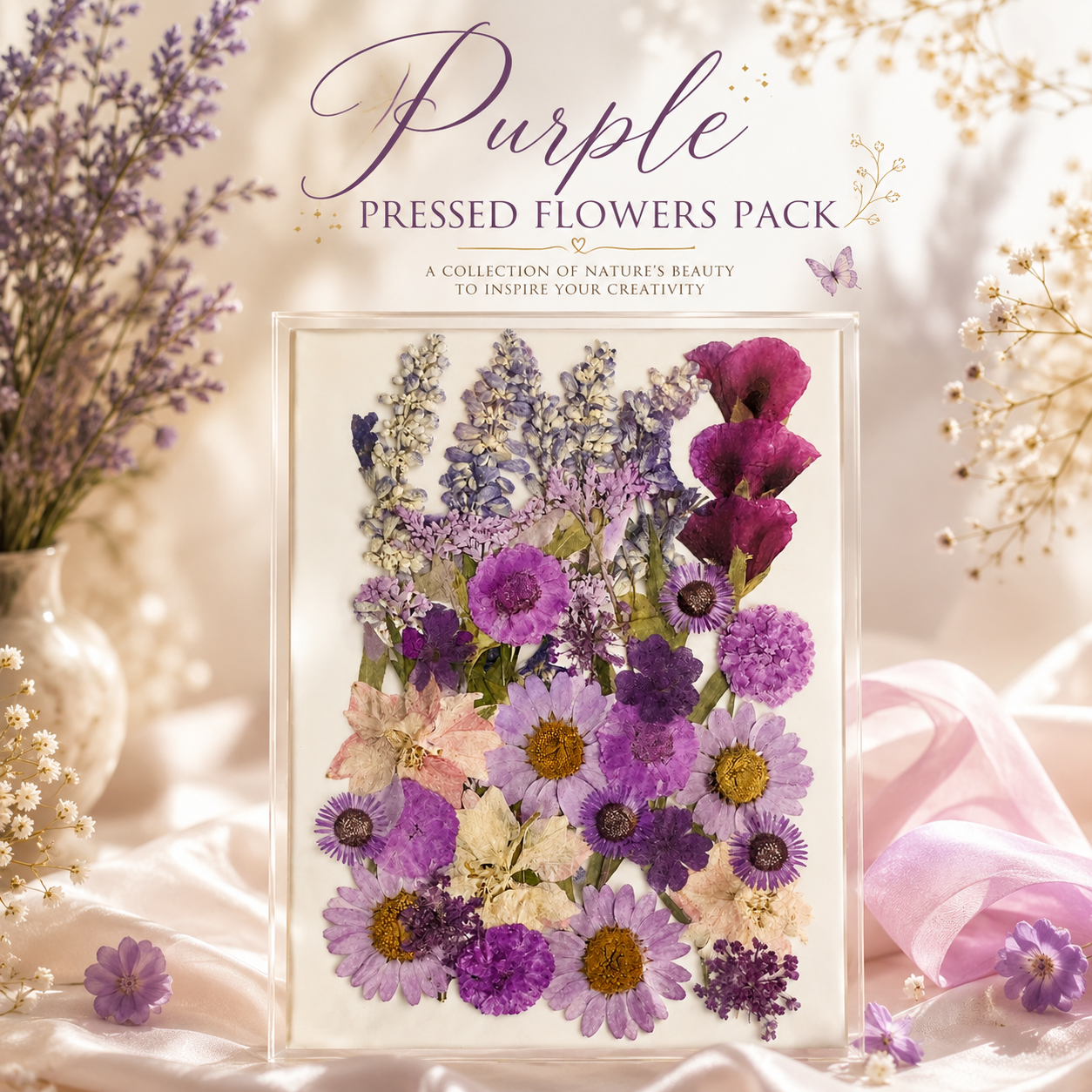 Purple Pressed Flowers Pack | Real Dried Flowers for Resin Art, Card Making, Scrapbooking, DIY Crafts, Jewelry Making, Botanical Decor