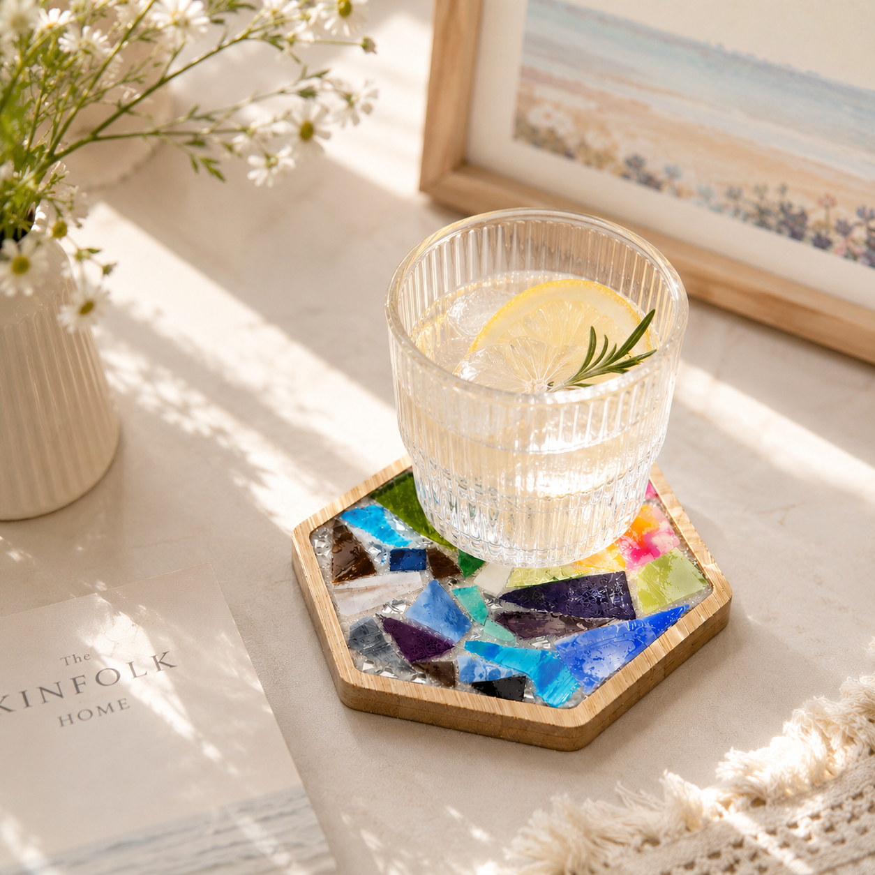 DIY Mosaic Coaster Kit, Colorful Rainbow Mosaic Craft Kit, Beginner Mosaic Art Project, Hexagon Coaster DIY, Adult Craft Gift
