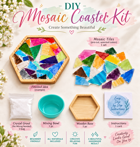 DIY Mosaic Coaster Kit, Colorful Rainbow Mosaic Craft Kit, Beginner Mosaic Art Project, Hexagon Coaster DIY, Adult Craft Gift