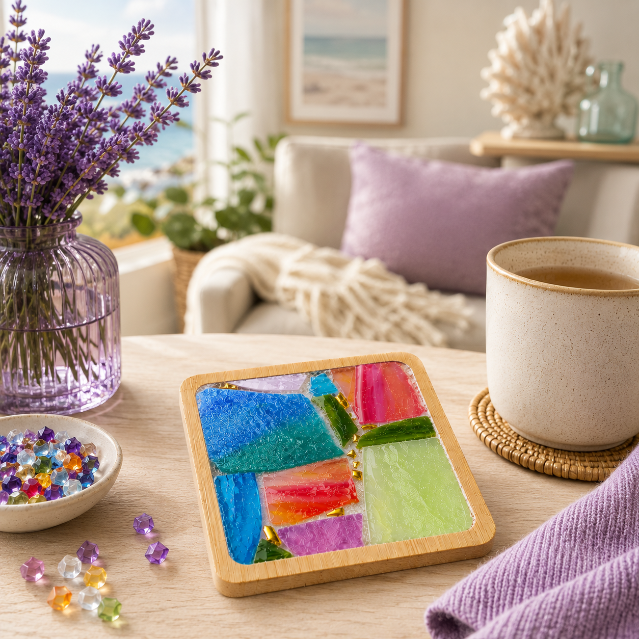 DIY Rainbow Mosaic Coaster Kit, Colorful Glass Mosaic Craft Kit, Beginner Friendly DIY Coaster, Adult Craft Kit, Creative Gift