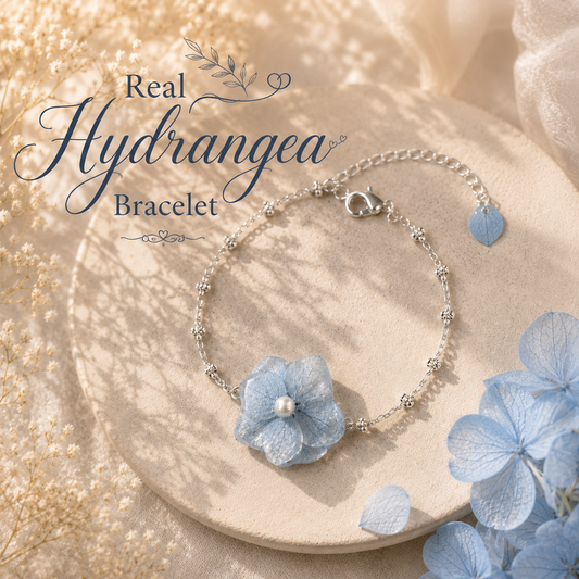 Real Blue Hydrangea Flower Bracelet | Handmade Pressed Flower Bracelet | Floral Jewelry | Nature Inspired Gift | Bridesmaid Wedding Bracelet