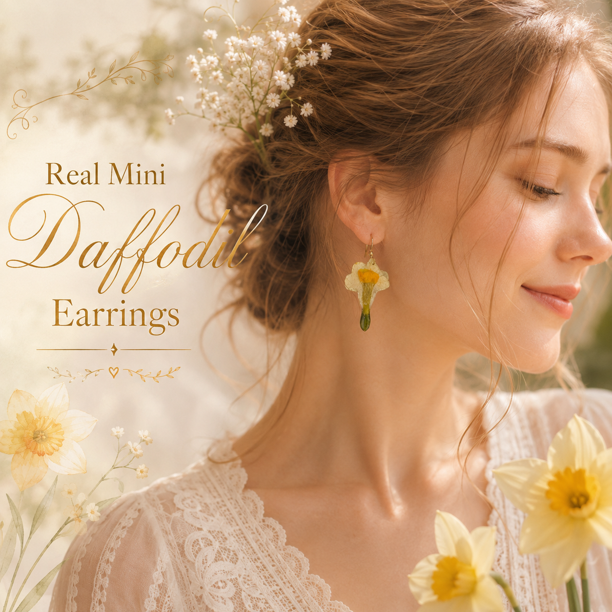 Real Daffodil Earrings, Pressed Flower Earrings, Real Flower Jewelry, Botanical Earrings, Yellow Floral Earrings, Spring Gift for Her