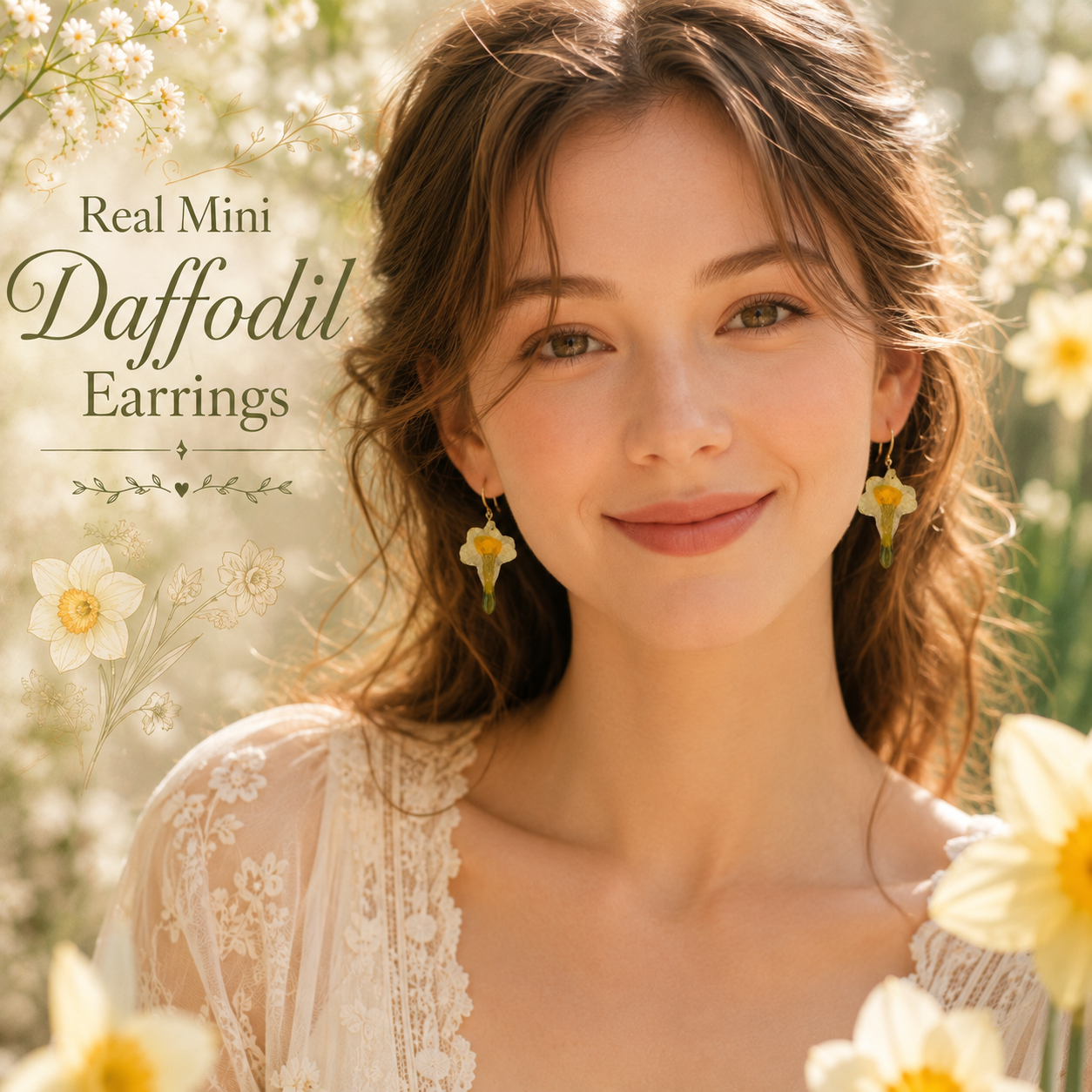 Real Daffodil Earrings, Pressed Flower Earrings, Real Flower Jewelry, Botanical Earrings, Yellow Floral Earrings, Spring Gift for Her