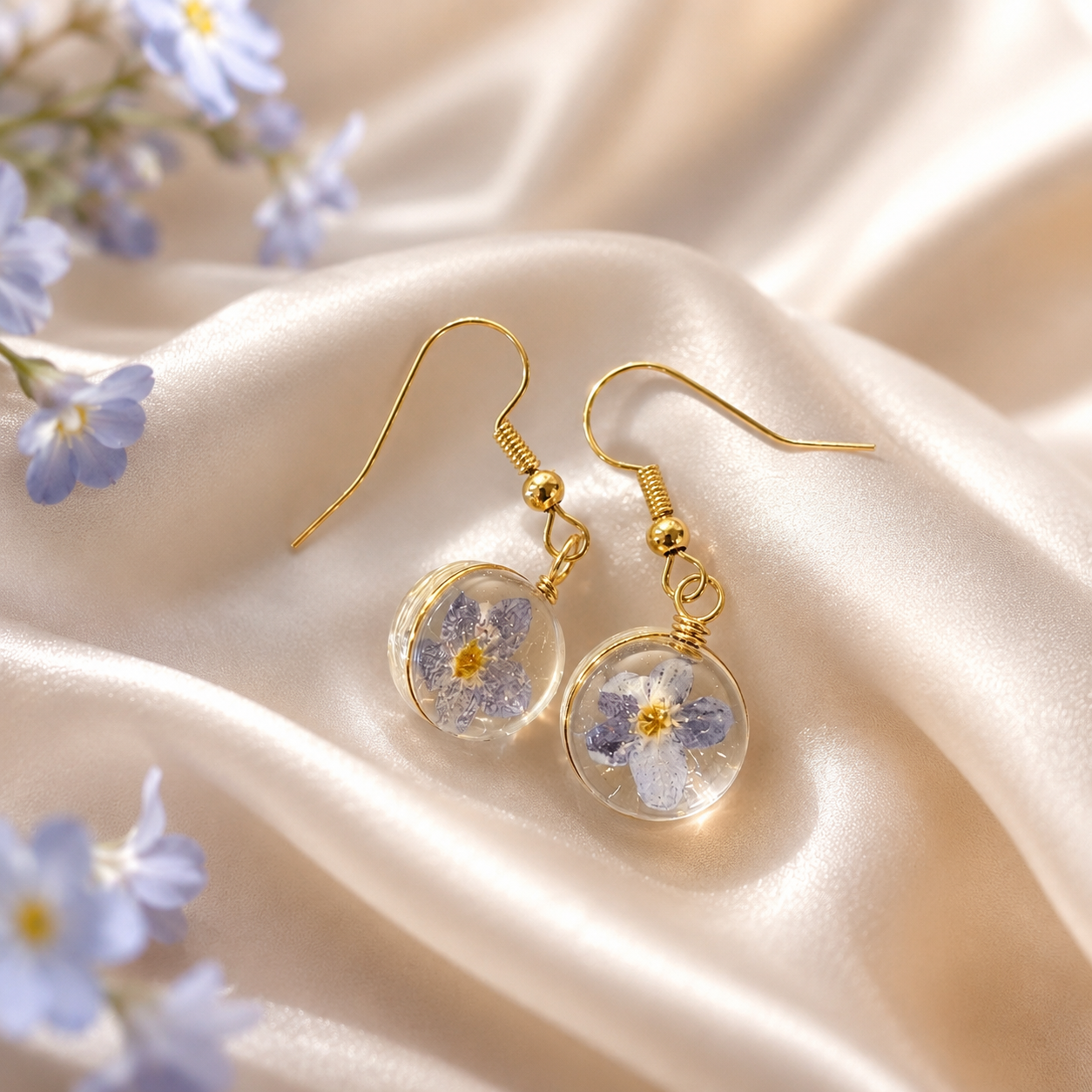 Real Forget Me Not Flower Earrings | Handmade Pressed Flower Resin Earrings | Botanical Dangle Earrings | Bridal Wedding Jewelry