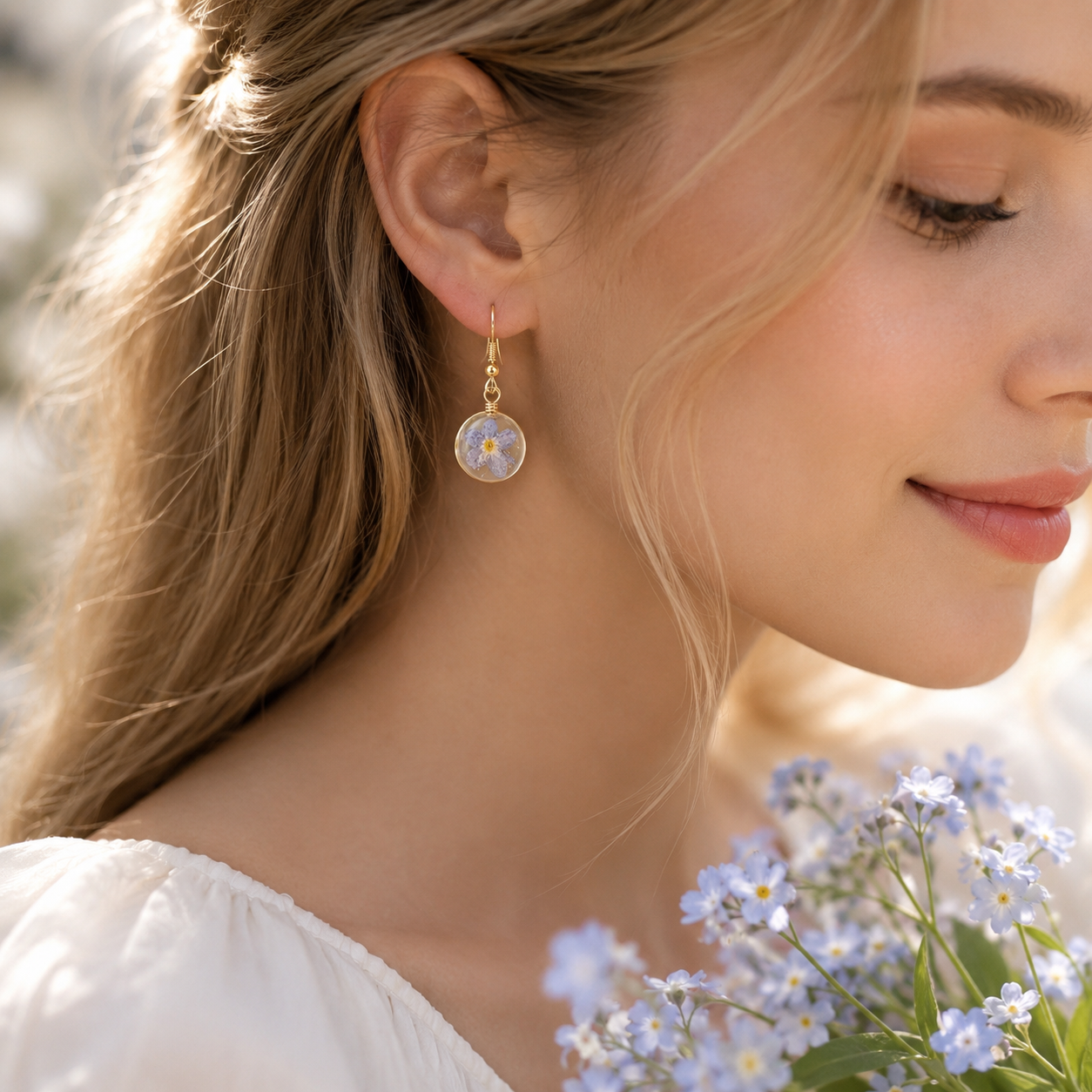Real Forget Me Not Flower Earrings | Handmade Pressed Flower Resin Earrings | Botanical Dangle Earrings | Bridal Wedding Jewelry