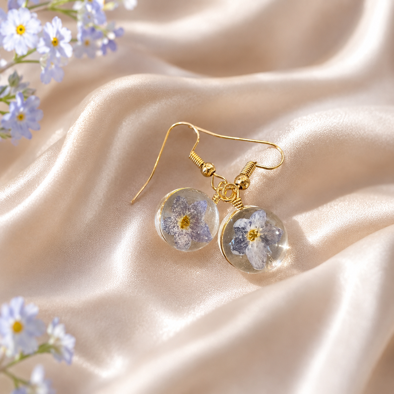 Real Forget Me Not Flower Earrings | Handmade Pressed Flower Resin Earrings | Botanical Dangle Earrings | Bridal Wedding Jewelry