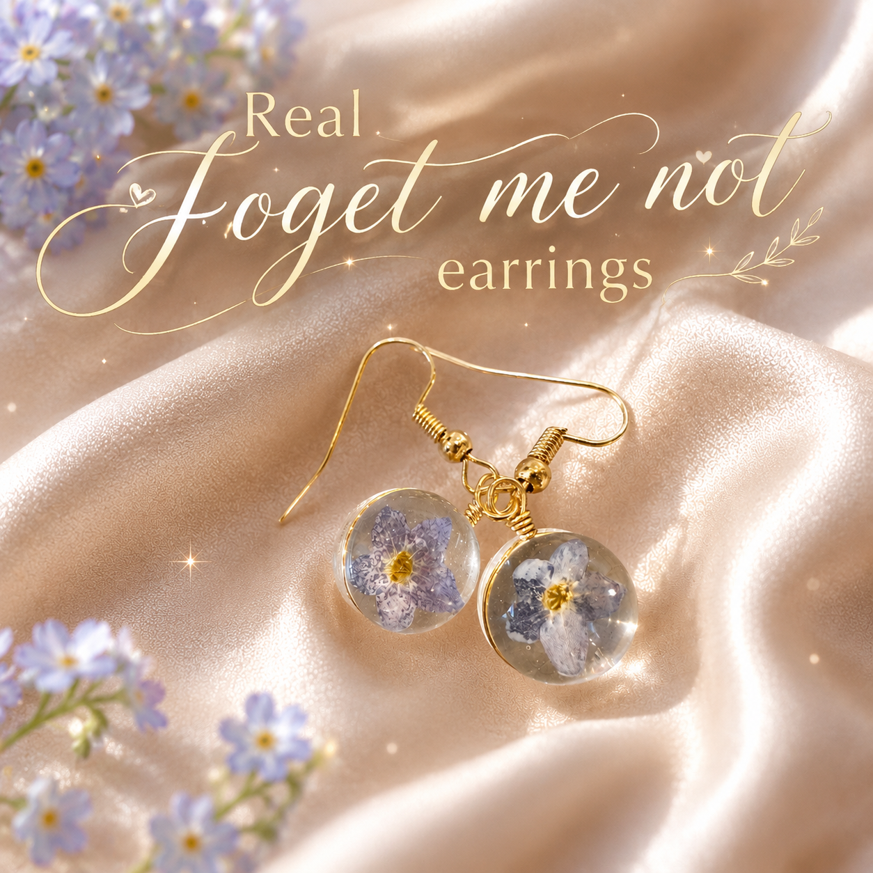 Real Forget Me Not Flower Earrings | Handmade Pressed Flower Resin Earrings | Botanical Dangle Earrings | Bridal Wedding Jewelry