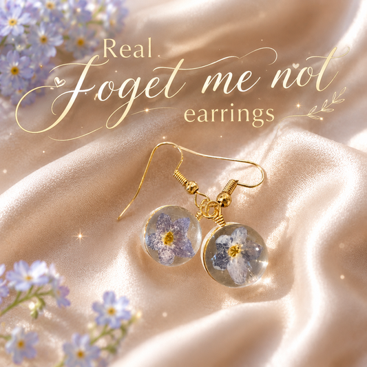 Real Forget Me Not Flower Earrings | Handmade Pressed Flower Resin Earrings | Botanical Dangle Earrings | Bridal Wedding Jewelry