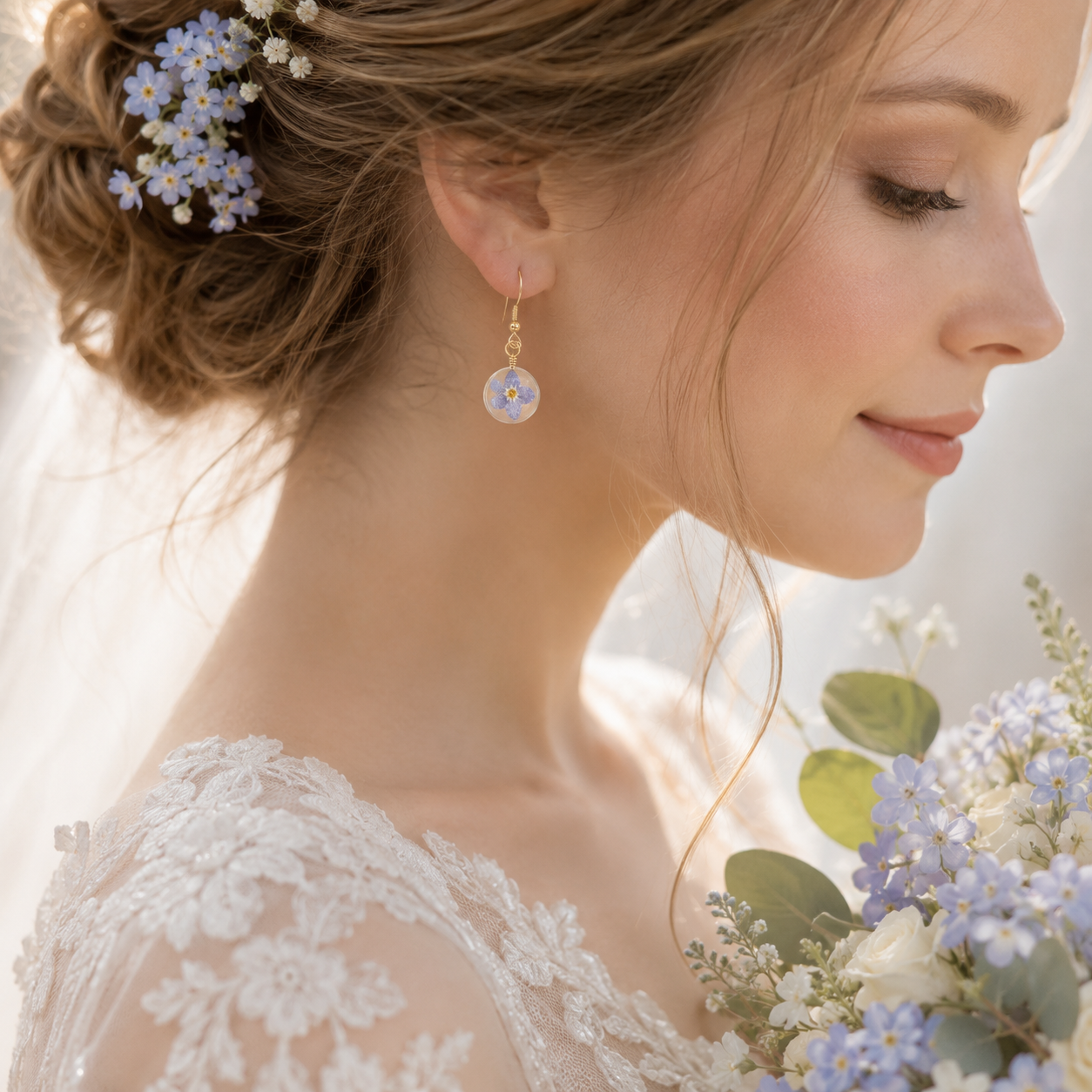 Real Forget Me Not Flower Earrings | Handmade Pressed Flower Resin Earrings | Botanical Dangle Earrings | Bridal Wedding Jewelry