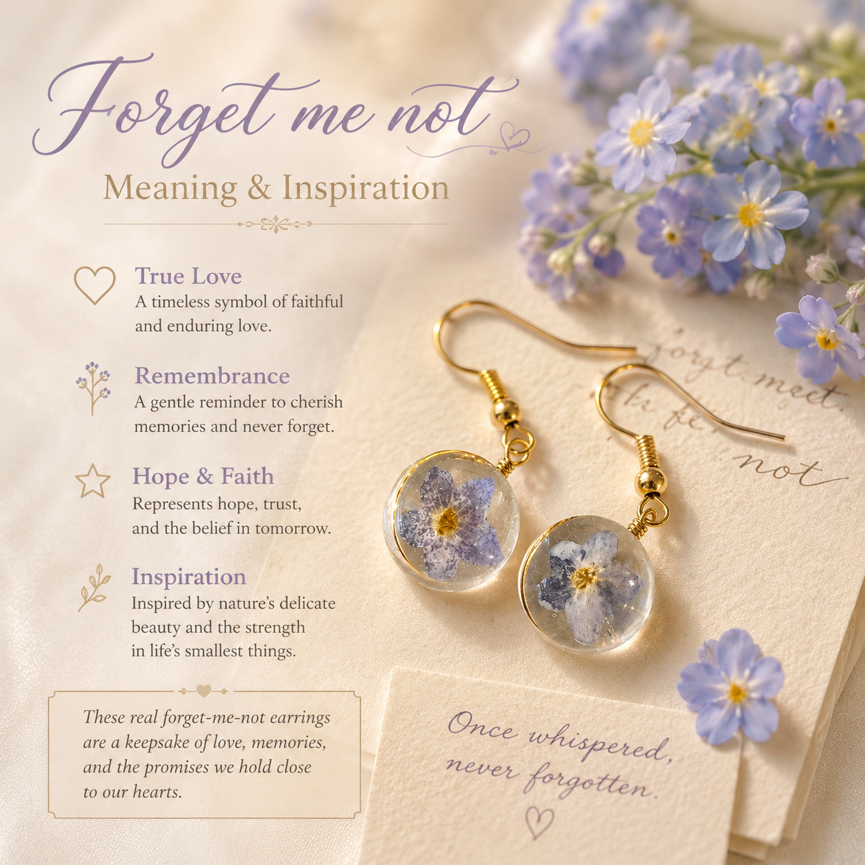 Real Forget Me Not Flower Earrings | Handmade Pressed Flower Resin Earrings | Botanical Dangle Earrings | Bridal Wedding Jewelry