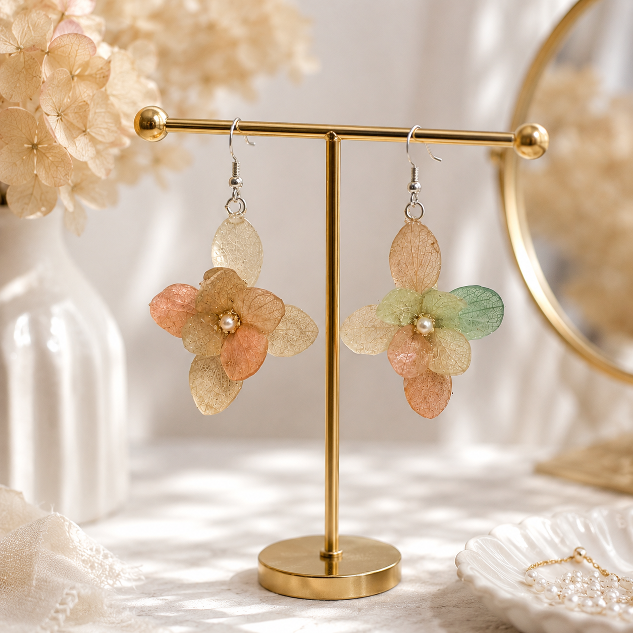 Real Hydrangea Flower Earrings, Pressed Flower Dangle Earrings, Pink Purple Blue Floral Jewelry, Botanical Earrings, Gift for Her