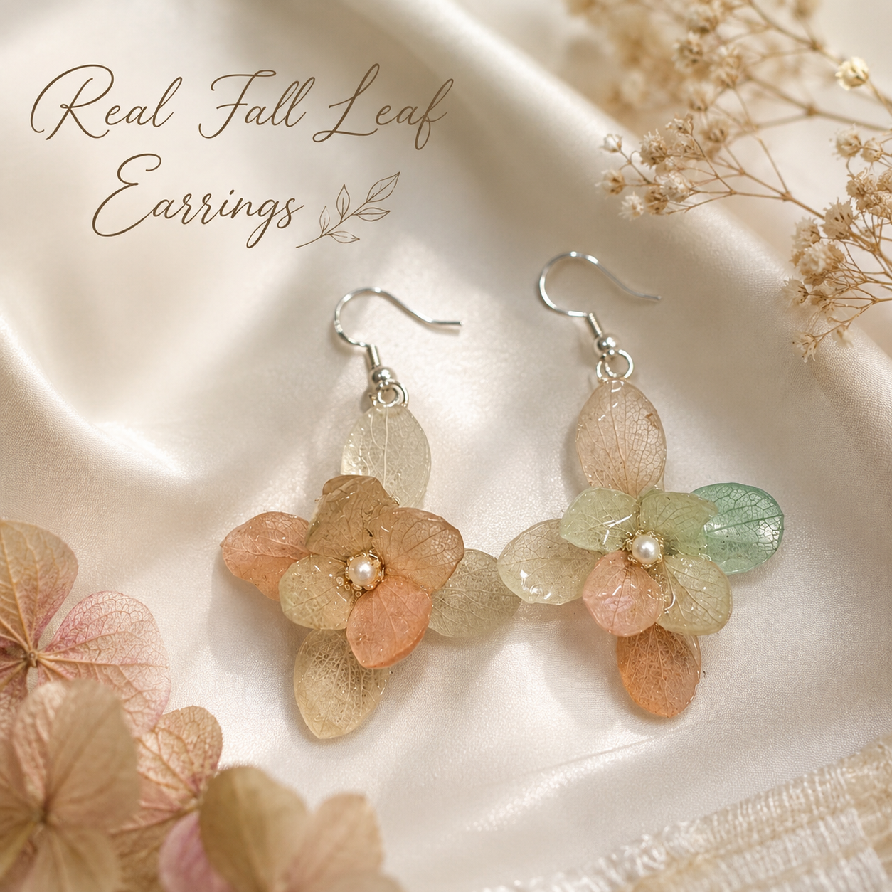 Real Hydrangea Flower Earrings, Pressed Flower Dangle Earrings, Pink Purple Blue Floral Jewelry, Botanical Earrings, Gift for Her