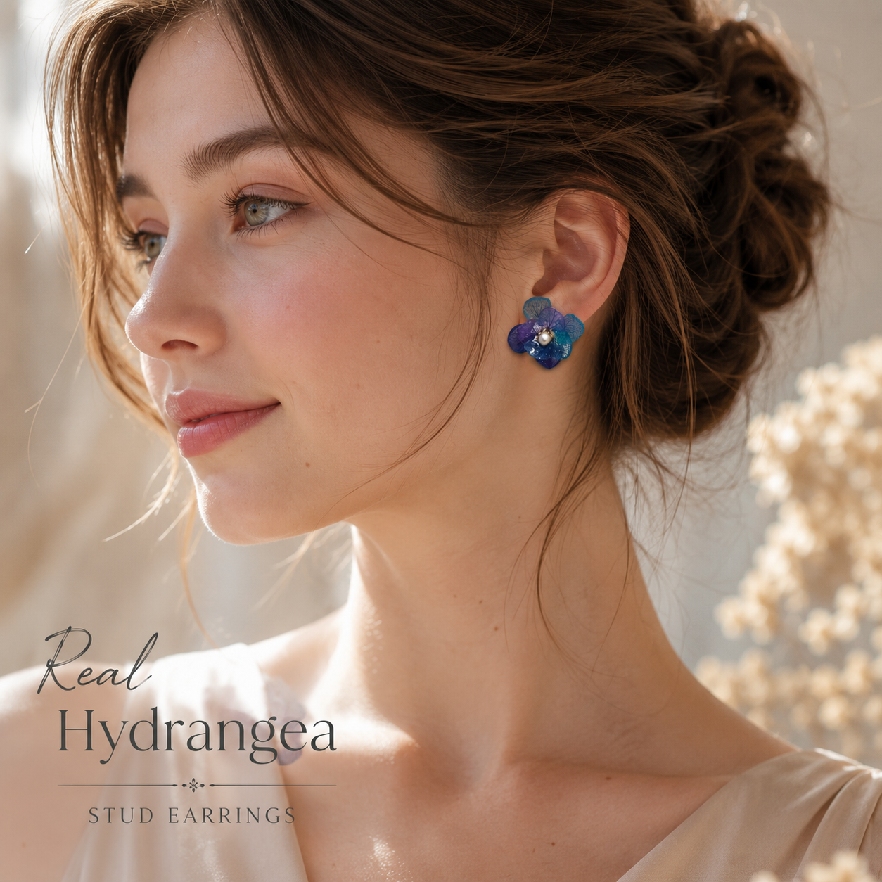 Real Hydrangea Stud Earrings, Pressed Flower Earrings, Blue Purple Floral Earrings, Handmade Botanical Jewelry, Gift for Her