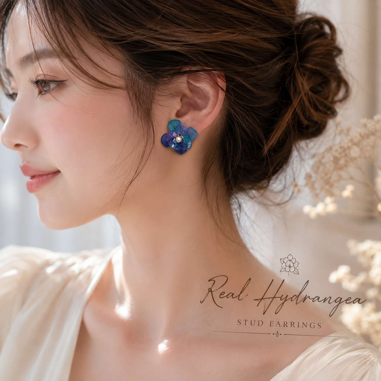 Real Hydrangea Stud Earrings, Pressed Flower Earrings, Blue Purple Floral Earrings, Handmade Botanical Jewelry, Gift for Her
