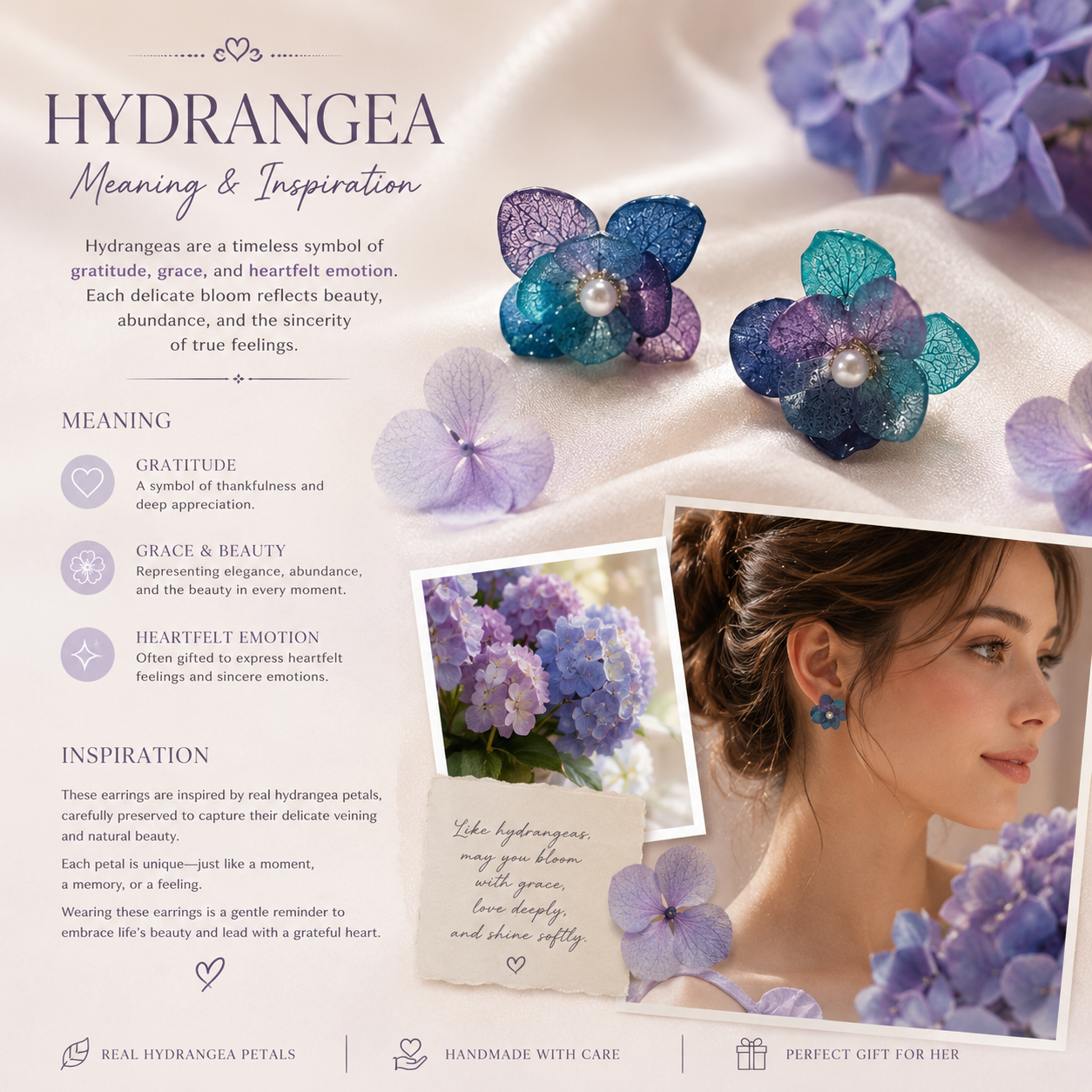 Real Hydrangea Stud Earrings, Pressed Flower Earrings, Blue Purple Floral Earrings, Handmade Botanical Jewelry, Gift for Her
