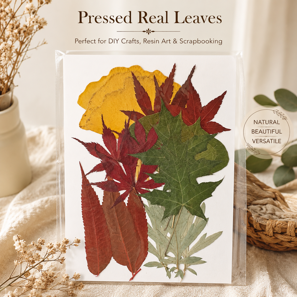 Real Pressed Autumn Leaves Pack | Natural Dried Maple & Fall Leaves for Resin, Scrapbooking, Card Making, Journaling, DIY Crafts
