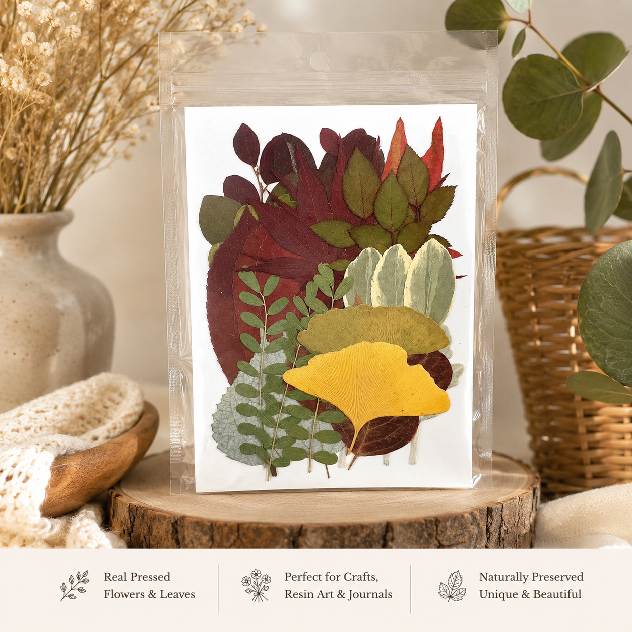Real Pressed Leaves Mix | Natural Preserved Autumn Leaves for Resin Art, Scrapbooking, Journals, Botanical Crafts, Candle Making