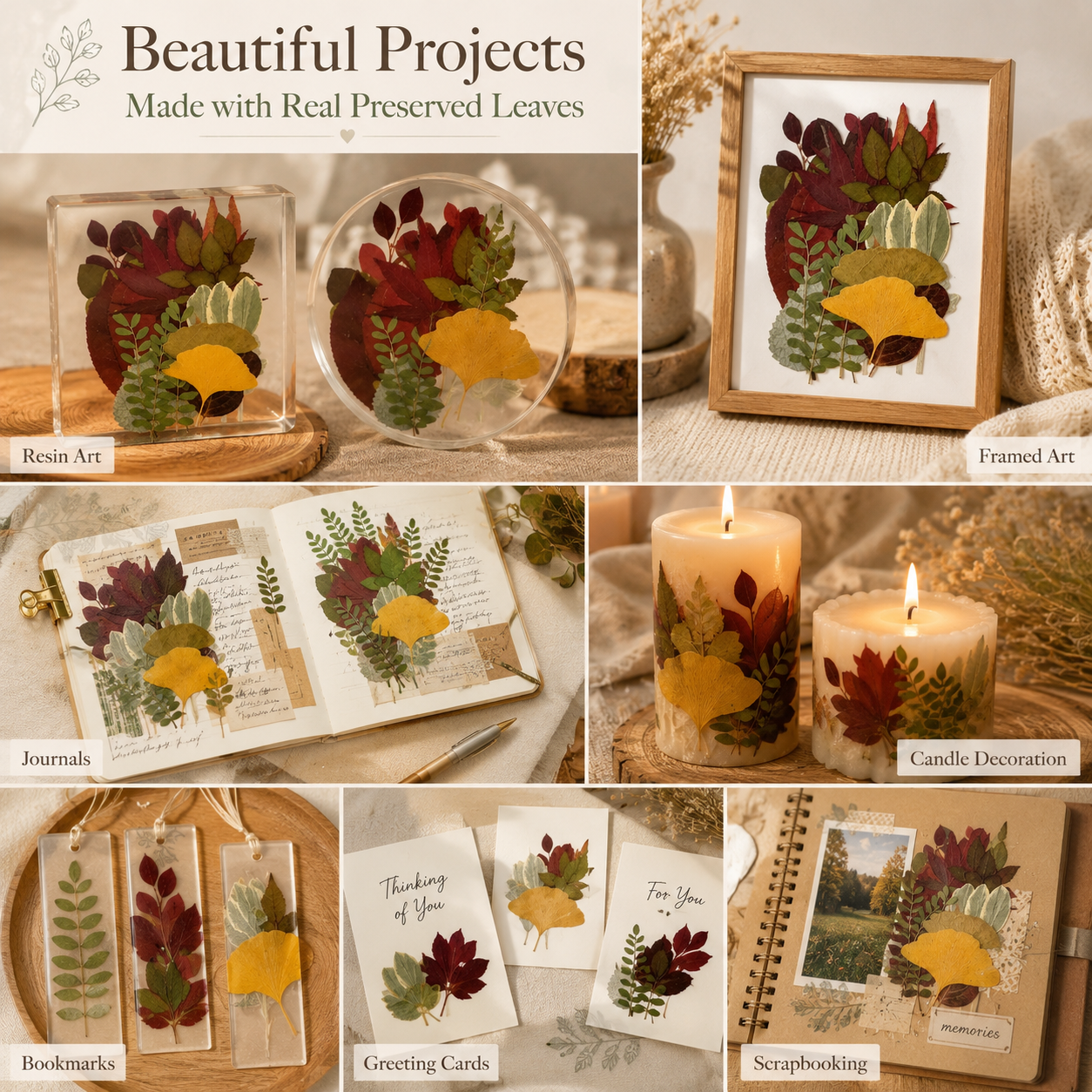 Real Pressed Leaves Mix | Natural Preserved Autumn Leaves for Resin Art, Scrapbooking, Journals, Botanical Crafts, Candle Making