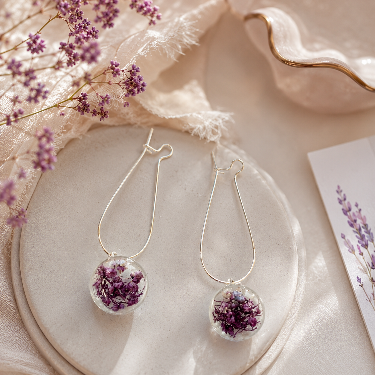 Real Purple Baby’s Breath Earrings, Real Flower Earrings, Dried Flower Jewelry, Floral Dangle Earrings, Botanical Gift for Her