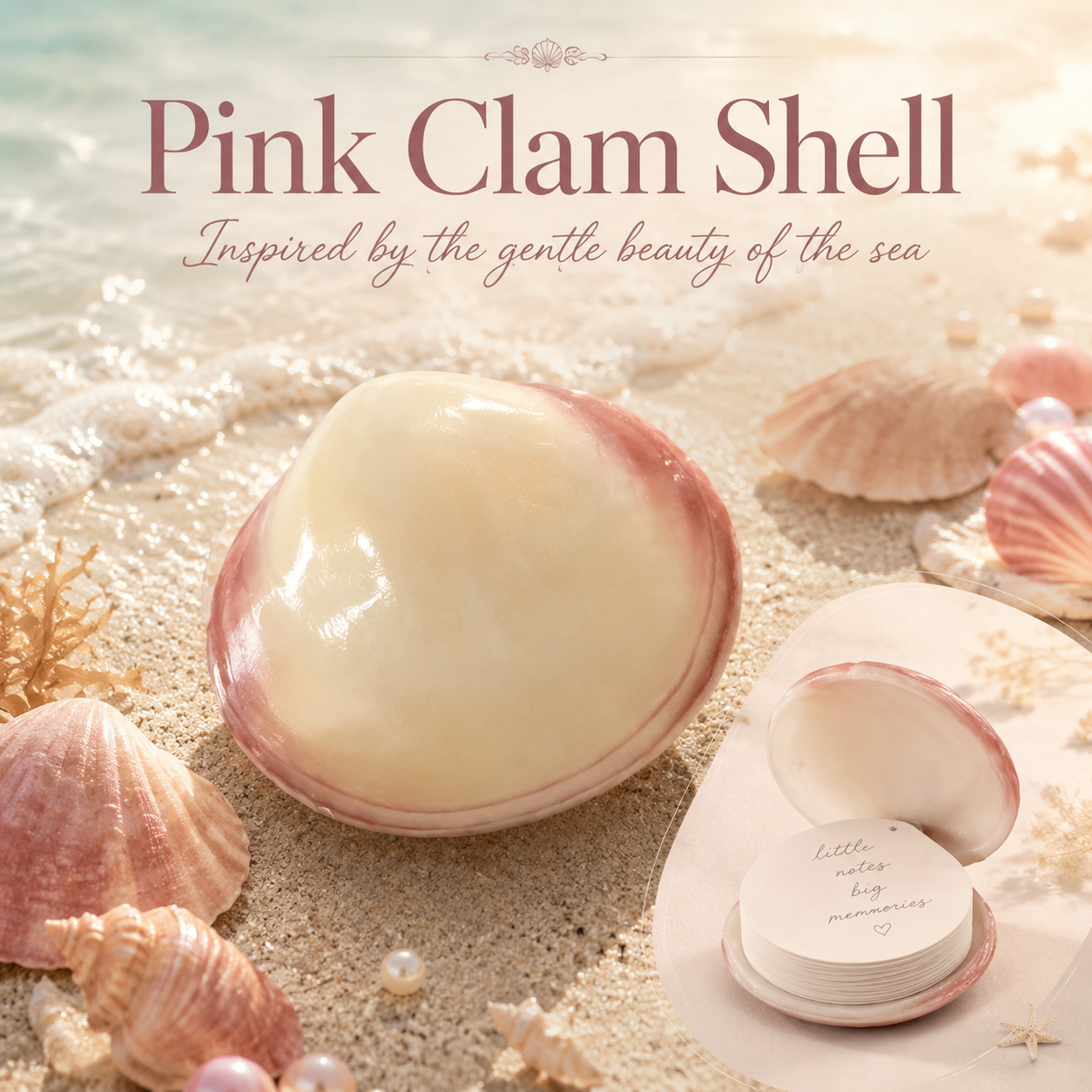 Real Shell Mini Notepad, Pink Clam Shell Notebook, Coastal Pocket Journal, Beach Lover Gift, Unique Seashell Stationery