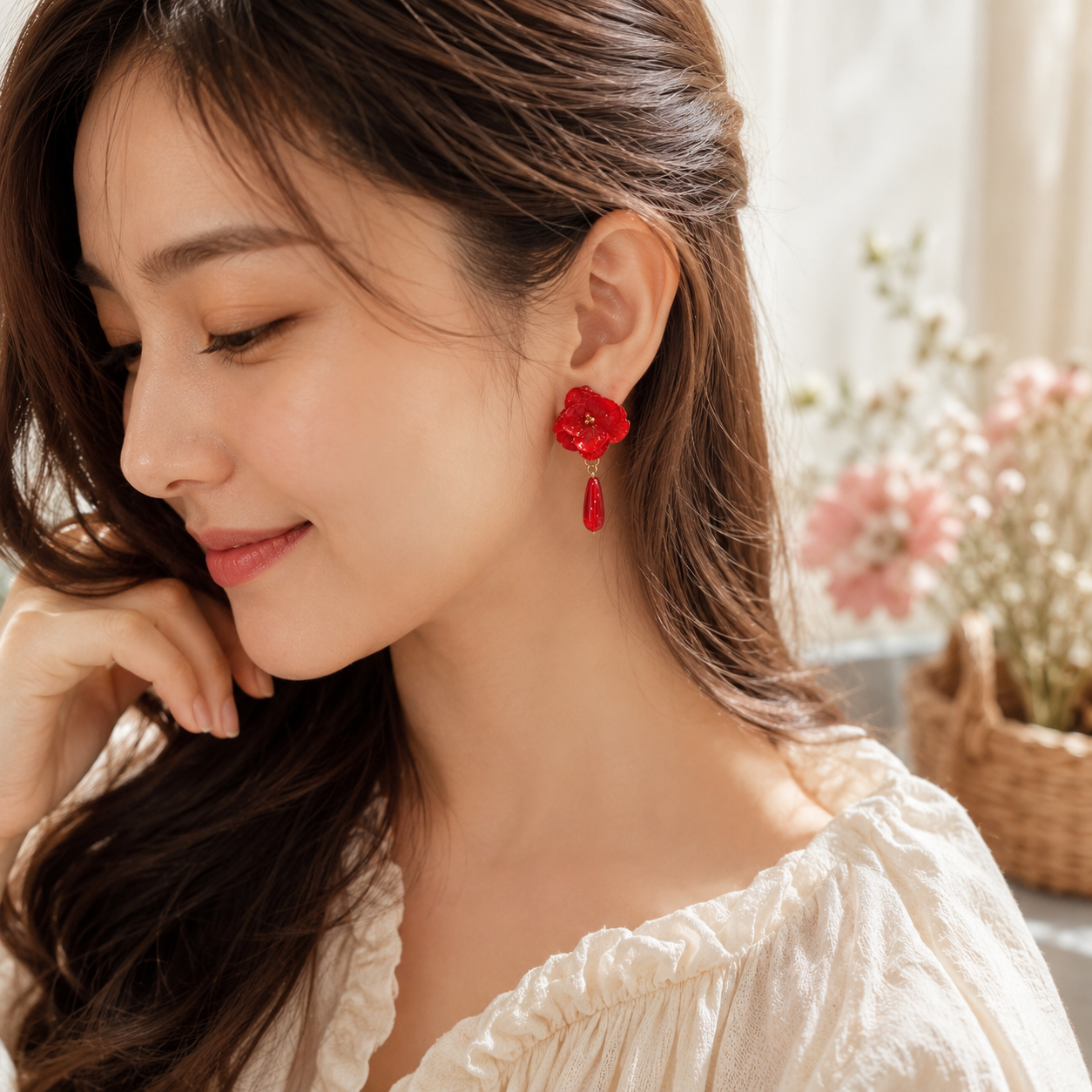 Real Red Hydrangea Earrings, Pressed Flower Earrings, Red Floral Dangle Earrings, Botanical Jewelry, Fall Earrings, Christmas Gift for Her