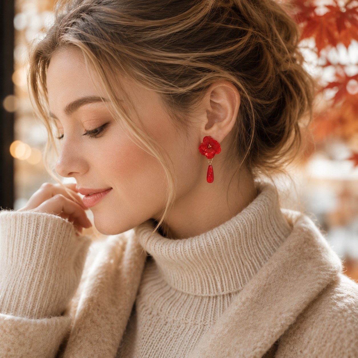 Real Red Hydrangea Earrings, Pressed Flower Earrings, Red Floral Dangle Earrings, Botanical Jewelry, Fall Earrings, Christmas Gift for Her