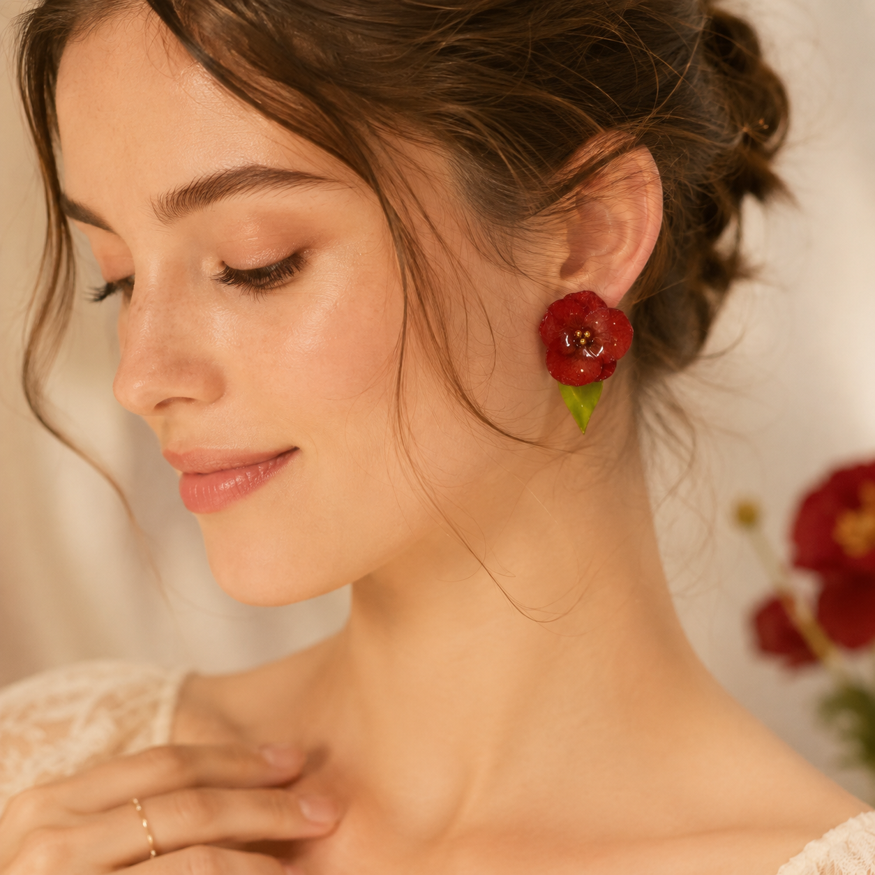 Real Red Hydrangea Stud Earrings, Preserved Flower Earrings, Botanical Jewelry, Red Floral Earrings, Christmas Gift for Her