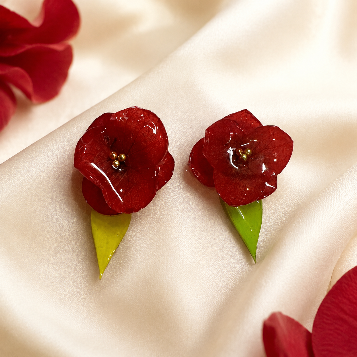 Real Red Hydrangea Stud Earrings, Preserved Flower Earrings, Botanical Jewelry, Red Floral Earrings, Christmas Gift for Her