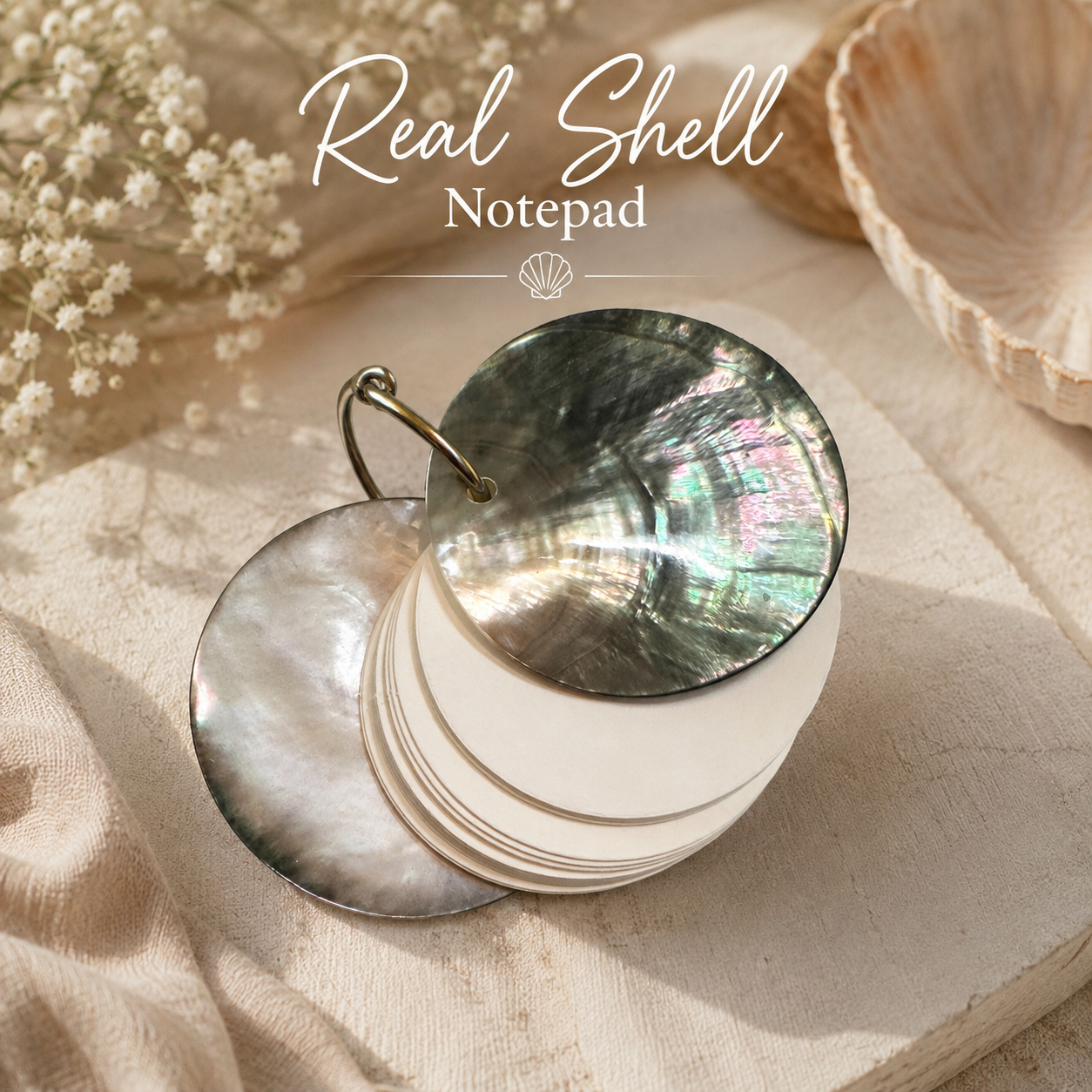 Real Shell Notepad, Mother of Pearl Mini Notebook, Coastal Pocket Notepad, Ocean Lover Gift, Beach Stationery, Unique Small Gift