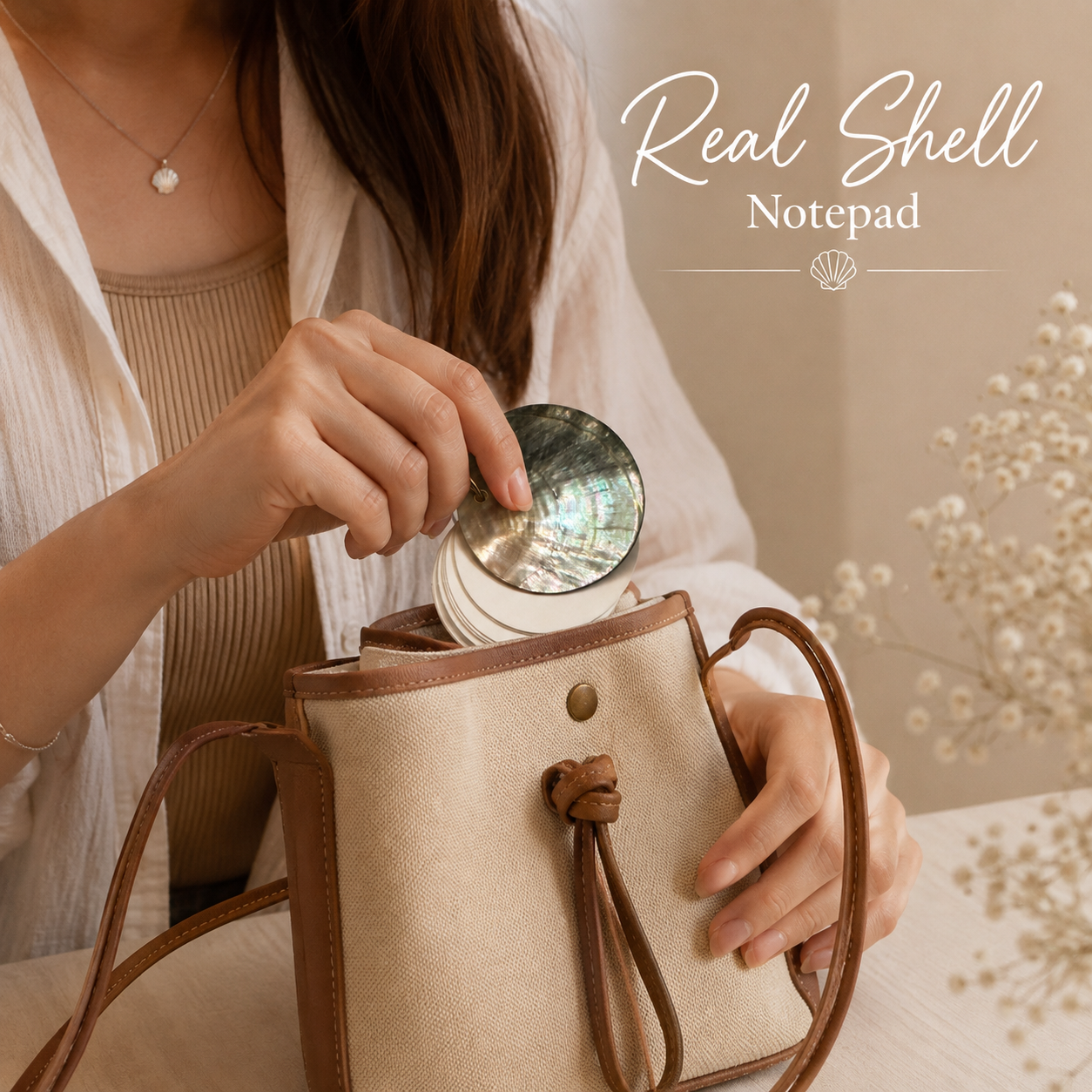 Real Shell Notepad, Mother of Pearl Mini Notebook, Coastal Pocket Notepad, Ocean Lover Gift, Beach Stationery, Unique Small Gift