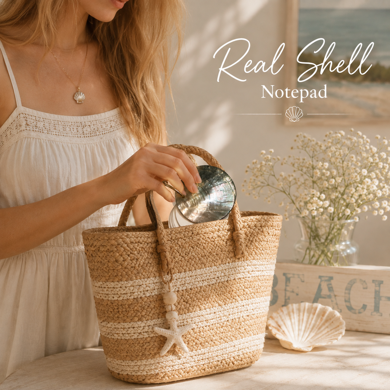 Real Shell Notepad, Mother of Pearl Mini Notebook, Coastal Pocket Notepad, Ocean Lover Gift, Beach Stationery, Unique Small Gift
